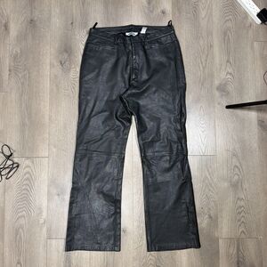 Vintage Y2K  Old Navy Black Genuine Leather Women's Pants Straight Leg Size 12